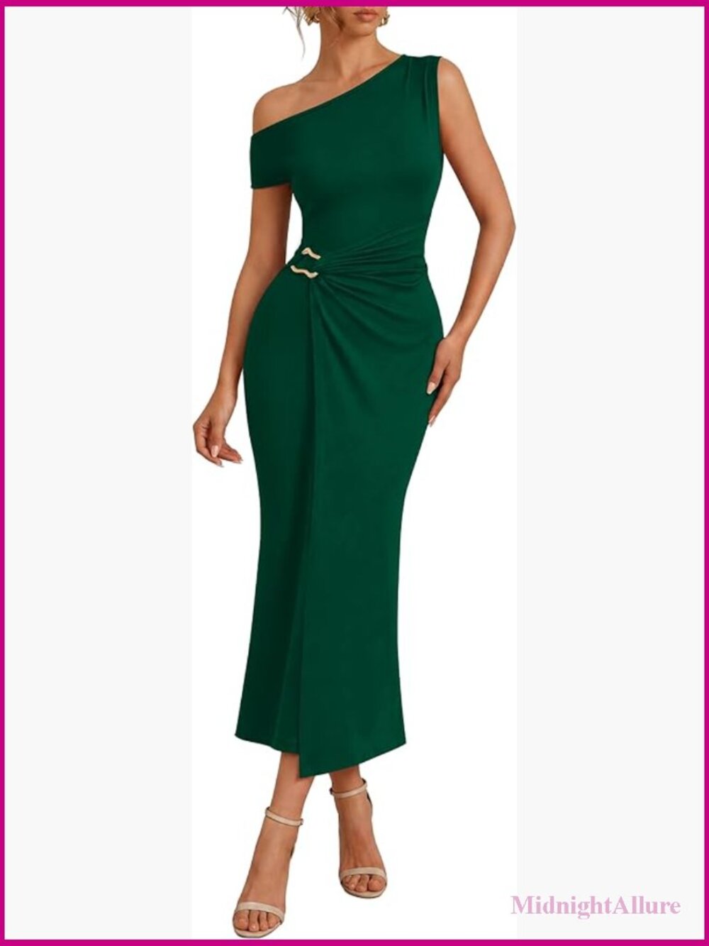One Shoulder Ruched Bodycon Maxi Dress Wedding Guest Cocktail Party Long